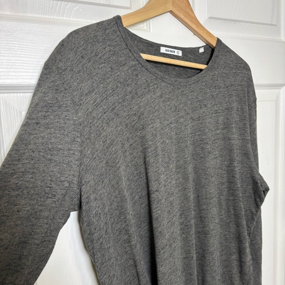 Buck Mason Shirt Mens XL Gray Charcoal Knit Pullover Crew Neck Long Sleeve Lux - Picture 4 of 7